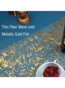 1 Golden Tablecloth, Shiny Metallic Gold Thin Mesh Tablecloth Roll 28 Cm X 275 Cm, Fabric Desktop Decoration For Event Parties, Suitable For Wedding Bride Gift-Giving Parties And Birthday Parties