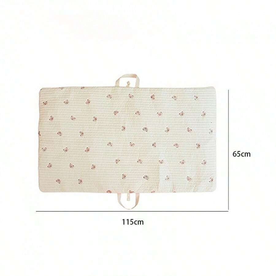 Thick New Born Baby Embroidered Cotton Breathable Nap Folding Portable Mattress Pad For Outdoor Picnic Camping, Carry Handle