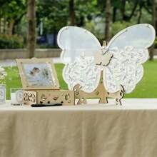 2025Hot SaleOurWarm Wedding Guest Book, Wooden Wedding Decor Guest Book With 50 Hearts, 50 Butterflies, Marker Pen, Wedding Decorations Reception Wedding Signs Anniversary, Ceremony