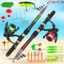1.8m/5.91ft-2.1m/6.89ft Fishing Rod And Reel Combo Set, Lightweight Telescopic Fishing Rod With Fishing Reel And Lures, Perfect Gift For Beginners, Great For Christmas, Thanksgiving, Valentine's Day