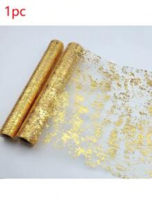1 Golden Tablecloth, Shiny Metallic Gold Thin Mesh Tablecloth Roll 28 Cm X 275 Cm, Fabric Desktop Decoration For Event Parties, Suitable For Wedding Bride Gift-Giving Parties And Birthday Parties