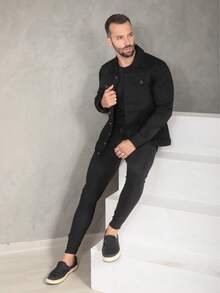 Men's High Quality Winter Premium Denim Jacket - Black - View 4