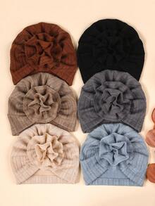 6 Stücke/Packung Baby Beanie Mützen mit Blumen- und Weizenmustern, sehr elastisch & weich, geeignet für Innen- und Außenbereich