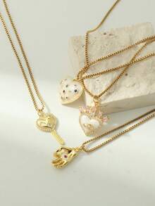 1pc Heart-Shaped Demon Eye, Star & Sun, Turtle, Bee, Conch Shaped Golden Pendant Necklace, Ocean Theme Stainless Steel Women's Jewelry - Yellow Gold - View 3