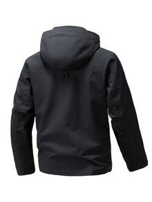 Men's Hooded Jacket With Multiple Pockets, Fashion Loose Fit Casual Windbreaker, Spring & Autumn - Black - View 2