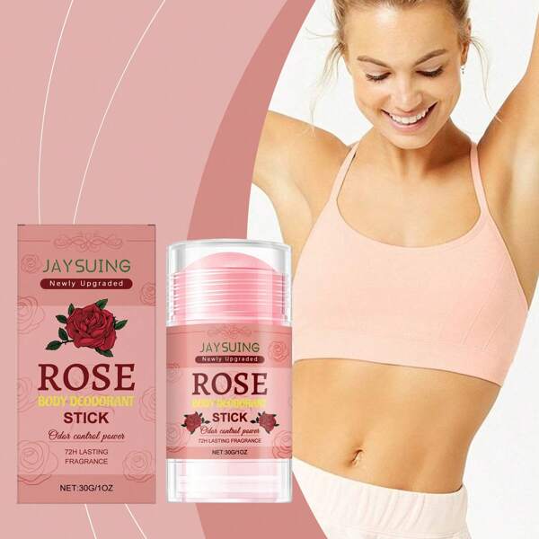 1 caja 1 pieza (30g) Barra de cuidado corporal con aroma a rosa, desodorante natural de eliminación de olores frescos, portátil
