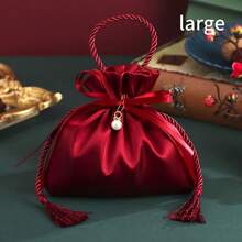 10 件装，丝绸婚礼糖果袋抽绳礼品袋，节日派对礼品珠宝制作展示和包装用品，非常适合订婚纪念品、派对礼品和礼物，可重复使用的礼品袋 - 酒紅色 - 查看 12
