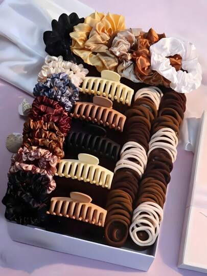 Set di 117 pezzi di accessori per capelli color cioccolato, inclusi fasce per capelli, fermagli a forma di gamberetto grandi, elastici per capelli e anelli per capelli - adatti per ragazze e donne, per pendolarismo quotidiano, appuntamenti, feste, vacanze, soddisfacendo tutte le tue esigenze di acconciatura e mantenendoti al centro dell'attenzione della moda - Nuovo design 2025, accessori per capelli, fermagli a cravatta, articoli scolastici, regali