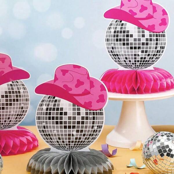 6pcs/12pcs, Disco Theme Party Honeycomb Centerpieces For 70s Birthday Party Decorations 70s Disco Cowgirl Party Table Toppers Disco Ball Paper Card Party Table Centerpieces For Bridal Shower Supplies Favors