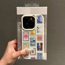 1pc TPU Material Colorful Retro Stamp Full Screen Pattern Phone Case Compatible With Apple/ Phones - White - View 2