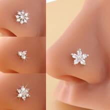 4pcs Flower Nose Studs With Synthetic Zirconia, Suitable For Daily Wear And Gifting - Cute Petal Design Nose Rings - L-Shaped Piercing Jewelry - Multicolor - View 3