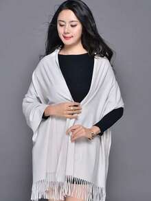 MilyModa Plain Fine Cashmere Scarf 150g With Fringes - White - View 1
