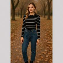 KIT 2 Long Sleeve Striped Blouses Soft Comfortable Ribbed Autumn-Winter - 黑色/白色 - 查看 4