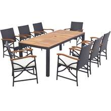 Set Of 9 Outdoor Dining Table W/ Acacia Wood Table & Cushions 1.9'' Umbrella Hole - Mix Brown and White - View 1