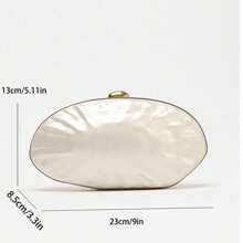Bolso de embrague con efecto de perla y forma de caja rígida para mujer, color blanco. Bolso de noche de concha acrílica larga para fiesta y eventos, con manija y correa para el hombro/cruzado
