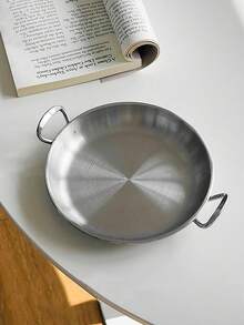 1pc简约韩式不锈钢圆形双耳盘，适用于西餐、炸鸡、薯条、汉堡、饺子、小吃、蛋糕、面包、早餐盘 - 銀色 - 查看 7