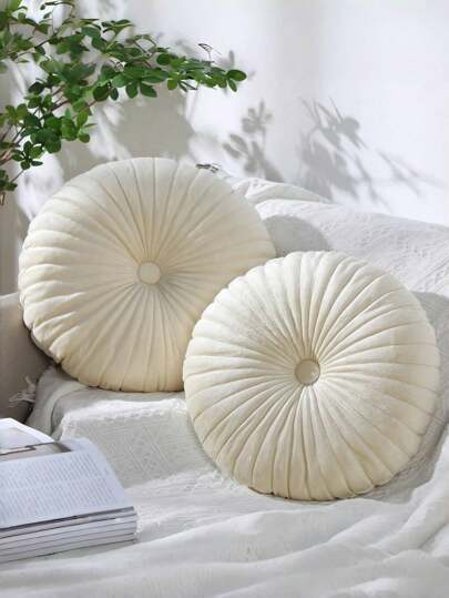 Round Throw Pillow 13.8 Inch Decorative Round Velvet Floor Pillow, Pumpkin Cushion Cushion Cushion Throw Pillow Cushion Is Suitable For Living Room Bedroom Outdoor Use, Daily, Halloween, Christmas Decoration