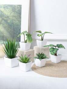 Nordic Minimalist Artificial Plants Set Of 6 With Ceramic Pots - Real Touch Faux Greenery For Desk/Shelf Decor, Low Maintenance Office & Home Styling (Ready-To-Display) - Multicolor - View 5