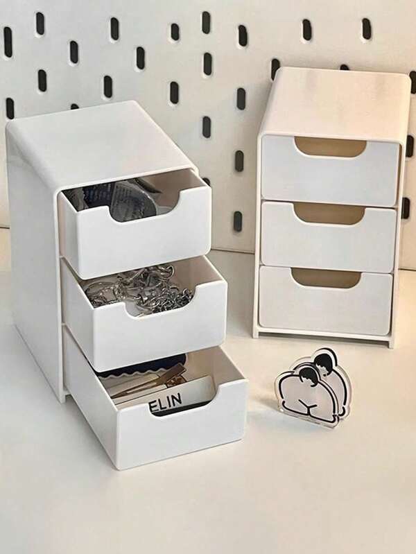 1pc Mini 3-Drawer Storage Organizer, Desktop Storage Unit For Jewelry, Cosmetics, Crafts, Suitable For Office, Arts & Crafts, DIY Accessories