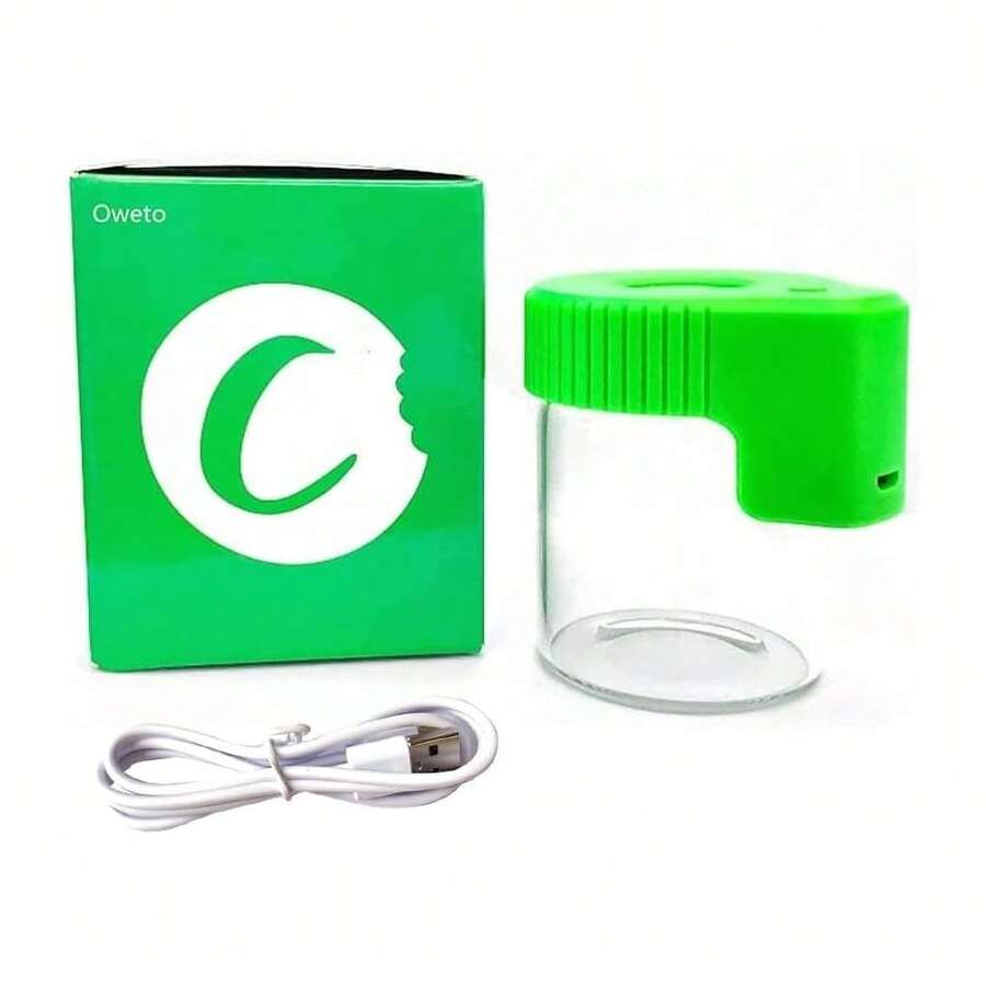 New Led TransParent Glass Seal Storage Jar, Light- Magnifying Glass Ornamental Bottle (Green) - Green - View 1