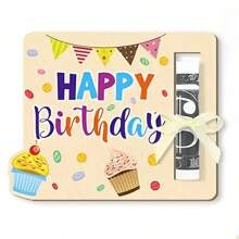 4 paquets de cartes de vœux d'anniversaire thème anime, porte-monnaie en bois fabriqué pour cadeau d'argent, rangement unique pour l'argent pour tous les bénéficiaires, porte-carte d'argent en bois découpé au laser, cadeaux d'anniversaire amusants et décoration pour la maison