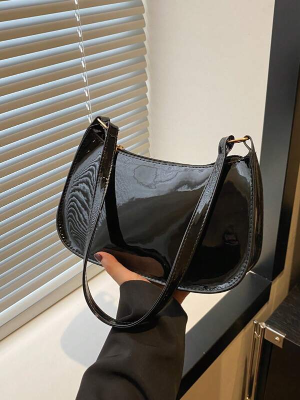 Bolso de hombro de cierre con cremallera de unicolor y estilo minimalista, bolso de medialuna simple y elegante, bolso de hombro con cremallera, bolso de piel sintética de unicolor, bolso burdeos, regalo ideal para Año Nuevo, bolso burdeos a la moda