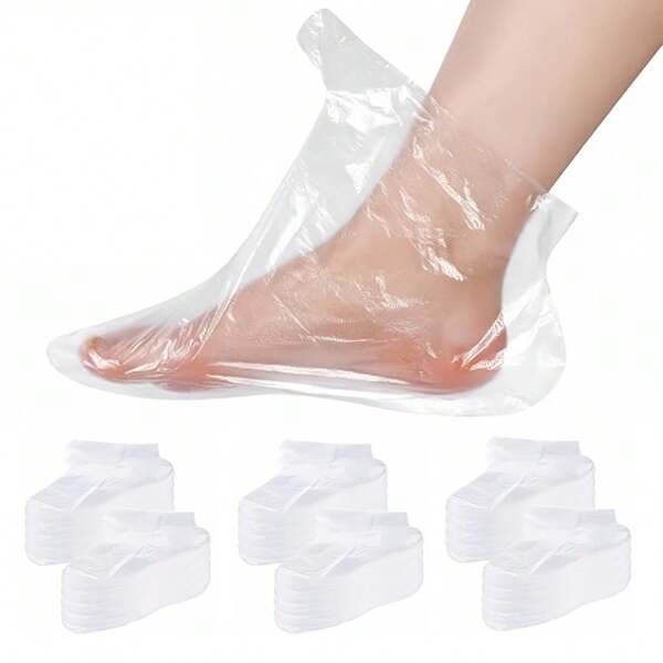 600 Stücke Einweg Plastik Fußabdeckungen Paraffin Bad Matten für Pediküre Fußpflege Socken Feuchtigkeits-Spa mit Aufkleber für sicheren Verschluss