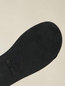 Women's Thick Sole One-Strap Sandals, Bohemian Ditsy Floral, Open Toe, Comfortable, Wedge Heel, Suitable For Beach, Summer, Spring/Autumn, Black/White Irregular Floral, Plus Size 41-43