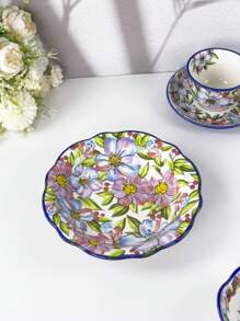 Mehrfarbiges Keramik-Geschirr-Set, zarte Pinselstriche zeigen bunte Blumen. Egal ob für ein gemütliches Frühstück, einen entspannten Nachmittagstee oder ein warmes Abendessen, die künstlerische Schönheit kann Ihre Essenmomente dekorieren und den Zauber des Lebens vermitteln.