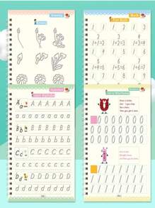 4 Children's Exercise Books, Matte Finish, Plain Weave, Hard Pen Groove Copybook, Suitable For Preschool Children, Magic Practice For Children Aged 3-6, Letter And Number Writing Guide School Supplies, Back To School