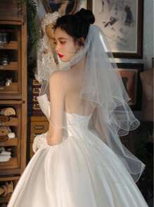 1 Stück Brautschleier mit Satin-Saum und Kamm, geeignet für Hochzeit, Hochzeitskleid Zubehör, Fotografie Requisite