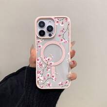 Pink Cherry Blossoms Elegant Floral Background Element Design Pink Magnetic Phone Case For IPhone 16/15/14/13/12/11/X/XS - Slim TPU Protective Cover, Anti-Slip & Scratch Resistant | Perfect Birthday Present For Her | Summer Gift Idea - 粉色 - 查看 2