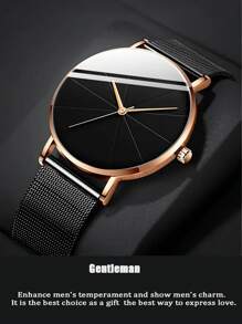 Montre à quartz de mode pour homme avec décoration bleue et rouge, bracelet en maille d'acier inoxydable, cadeau stylé