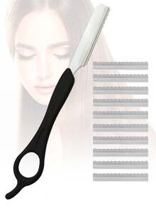 理发剃须刀 - 专业美发剃须刀套装，含 10 个替换刀片，不锈钢理发工具，用于打薄头发造型羽毛剃须刀套装，返校、旅行度假必备品，女士发饰 - 黑色 - 查看 2