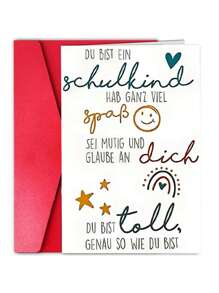1Pc Creative German Back To School Card For Daughter, Son - "Du Bist Ein Schulkind" With Stars, Rainbow Design, Smooth Front & Back, High Quality, Perfect For New School Year Greetings, School Supplies Card | Playful Design | Smooth Texture