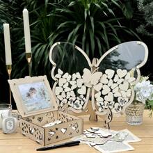 2025Hot SaleOurWarm Wedding Guest Book, Wooden Wedding Decor Guest Book With 50 Hearts, 50 Butterflies, Marker Pen, Wedding Decorations Reception Wedding Signs Anniversary, Ceremony