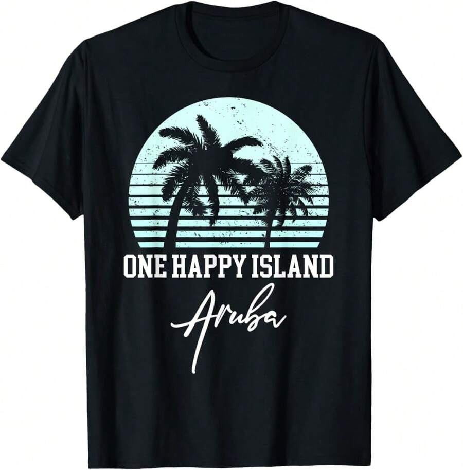 Aruba Shirts One Happy Island Souvenir Soft Cotton Classic Cotton T-Shirt - Black - View 1
