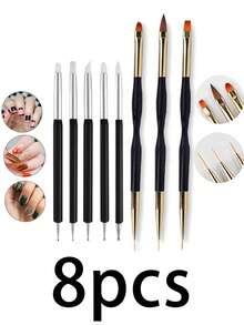 15/22件套粉色美甲工具套装，包含15支美甲笔、1个树脂调色盘、5支双头亚克力硅胶雕刻/点钻笔、美甲工具套装、DIY化妆展示板，适合家庭美甲沙龙使用 - 彩色 - 查看 15