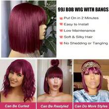 100% Brazilian Human Hair Wig Burgundy 99j Color Straight Bob Wig With Bangs Machine Made Wig Natural Color Human Hair Wigs Short Bob Fringe Wigs For Women - Màu Đỏ Sâu - Xem 6
