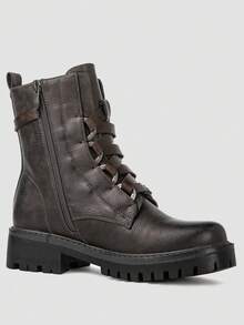 GLOBALWIN Women's Combat Boots Lace Up Boots For Women Ankle Booties For Women Low Heel Fall Boots Holiday Season - Xám - Xem 7