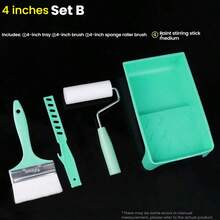 Juego de 4 piezas: Bandeja de pintura de 4 pulgadas + rodillo de esponja + brocha de cerdas con base de agua, herramientas de pintura látex para paredes, artículos esenciales para la decoración del hogar DIY - Multicolor - Ver 10