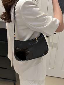 Bolso de hombro de cierre con cremallera de unicolor y estilo minimalista, bolso de medialuna simple y elegante, bolso de hombro con cremallera, bolso de piel sintética de unicolor, bolso burdeos, regalo ideal para Año Nuevo, bolso burdeos a la moda