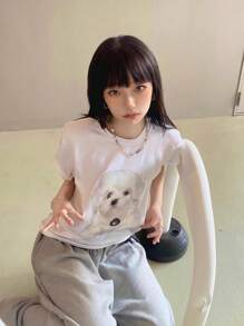 Casual Printed Round Neck Short Sleeve T-Shirt For Female College Students, Summer Student Youth Clothing - Artistic T-Shirts Stimulate Imagination And Self-Expression