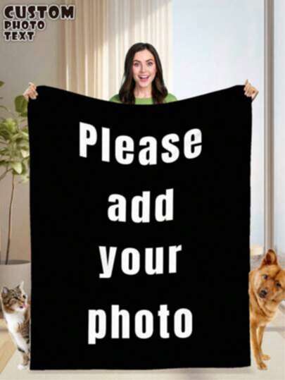 1pc Personalized Photo Blanket, An Ideal Gift For Holidays, Birthdays, And Commemorative Events - Soft And Comfortable, Suitable For Home, Travel, And Office Use All Year Round, Durable, Breathable, Lightweight, Washable, Funny, Cute, Love, Soft, Comfortable, Elegant, Simple, Custom, Personalized, Unique, Ideal Gifts For Him, Ideal Gifts For Her, Him, Her, Boyfriend, Girlfriend, Dad, Mom, Family, Friends, For Valentine's Day, For Graduation, For Father's Day, For Weddings
