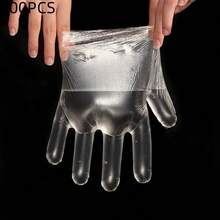 100pcs Transparent Disposable Gloves, Transparent Plastic Gloves, Latex Free Food Preparation Safety Gloves, Used For Cooking, Cleaning, Barbecue, Kitchen - 無色 - 查看 8