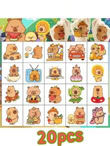 5/10/20/30/40/60 szt./zestaw uroczych tymczasowych naklejek tatuażowych z kapibarą, naklejki z tatuażami z kapibarą, naklejki DIY na prezent urodzinowy, akcesoria na imprezę z motywem zwierząt, naklejki dekoracyjne na imprezę, [losowe, mieszane, 20 szt./zestaw, jeden rozmiar]