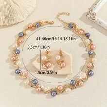 3 Peças/Conjunto Elegante Conjunto de Jóias com Colar de Pingente e Brincos de Pérola Falsa para Mulheres, Acessório de Noiva/Casamento