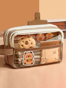 大容量PVC铅笔盒 - 透明多隔层收纳盒，带计算器、笔记本和笔 - 适合学校、办公室和旅行 - 是学生、专业人士、男士和女士的理想之选，学校文具收纳盒，功能齐全的收纳盒，拉链封口，不含配件的铅笔袋，返校季，学习用品，铅笔袋，书包 - 彩色 - 查看 10