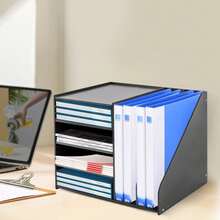 kangten 4 Tier+ 2 Slot Desktop File Organizer Document Mail Sorter PVC Magazine Storage Rack Office Storage Holder - Black - View 1