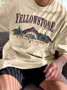 Men Mountain & Letter Graphic Drop Shoulder Tee